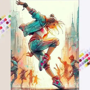 1 set of DIY diamond painting kit, 5D diamond art set, DIY decoration street dancer, dynamic, urban background. Mosaic, diamond art, DIY art home decor.