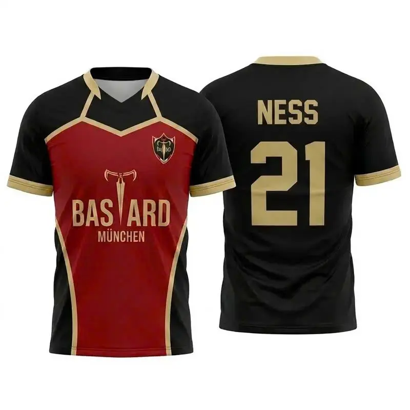 Blue Lock Kaiser 10 Bastard Munchen Soccer Jersey, Anime Manga Graphic Football Shirt, Red Black Gold Athletic Sports Tee, Japanese Anime Cosplay Streetwear V-Neck Top, Breathable Mens Training Gym Shirt Gift - football fans jersey