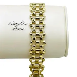 #1269  Bracelet 15mm Laminado 14k 3capas Real Gold Quality Daily