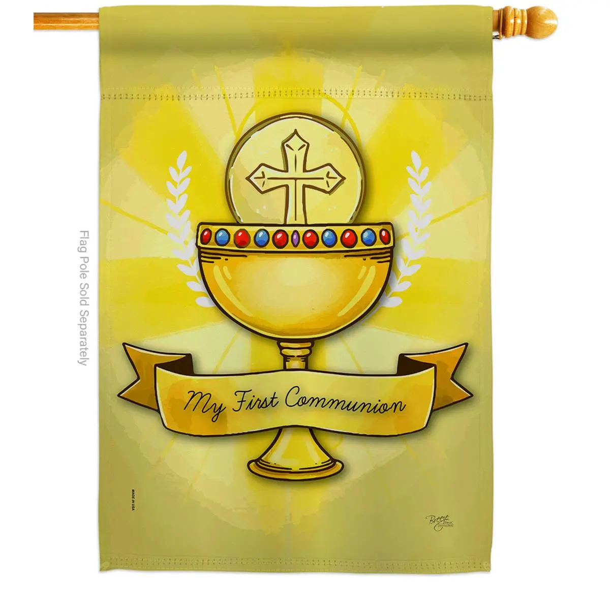 Breeze Decor H103065-BO My Holy Communion House Flag Religious First 28 x 40 in. Double-Sided Decorative Vertical Flags for Decoration Banner Garden Yard Gift