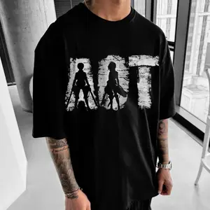 Anime AOT Titan Anime Vintage Anime Hoodie T-shirts – Suitable for All Genders, Eren, Mikasa, Levi, Japanese Anime 90s Graphic Tee, Anime Tee Tops Classic Menswear