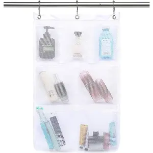 Hangable Mesh Shower Caddy Hanging Organizer with 7 Pockets, Hooks, Quick-Dry Design, 1 Pack White Portable Bathroom Storage for College Dorm, Travel