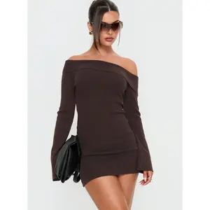 Sina Off Shoulder Mini Dress Chocolate