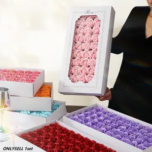 Valentine's Day Gift Soap Rose Bouquets, 50 Pcs/box Simulated Eternal Flower Faux Rose Bouquet for Holiday, Birthday and Graduation Gifts, Flower Design