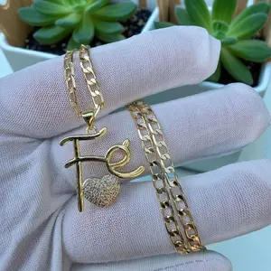 Faith pendant with cuban chain gold plated necklace