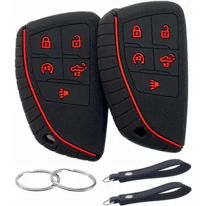 Silicone Rubber Key Fob Cover Compatible with 2025-2022 Chevy Chevrolet Silverado 1500 GMC Sierra 1500, 2025 2024 Silverado Sierra 2500HD 3500HD (Black Black)