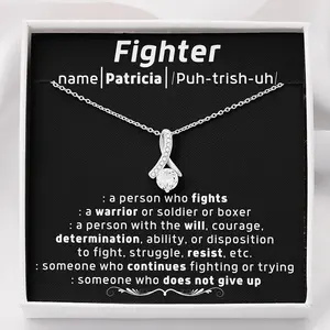 Fighter Necklace, Warrior gift box, Cancer Patient necklace, Ribbon necklace, Sick Friend Care Package, Breast Cancer Survivor, Necklace With Meaningful Message Card Inside