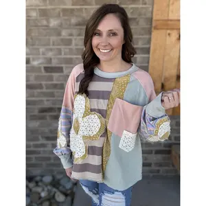 3505- Pink Combo Daisy Patched Fabric Mixed Top by Oli & Hali