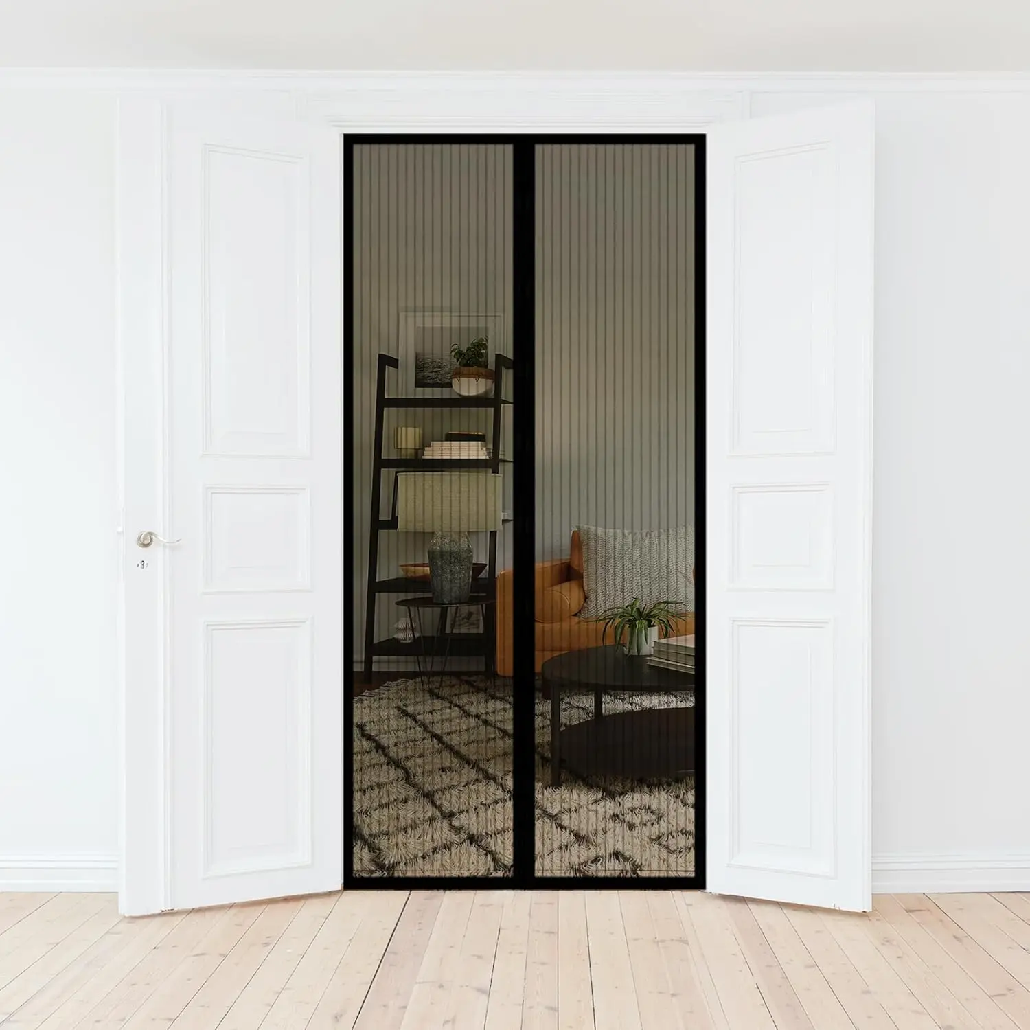 Magnetic Mesh Screen Door Curtain for Sliding Door, Heavy-Duty Polyester, Automatic Hands-Free Entry, Self-Sealing Bug-Proof, Pet-Friendly, Portable Removable Easy Installation, Black, 32" x 80"
