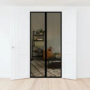 Magnetic Mesh Screen Door Curtain,Heavy Duty Polyester Material,Hands Free Entry and Self Sealing Design Keep Bugs Out, Pet and Kid Friendly,Easy Install,Black,32" x 80" Sliding Door