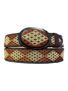 Western Style Embroidered Leather Belt Cinto Vaquero Bordado de Piel Cinto Charro