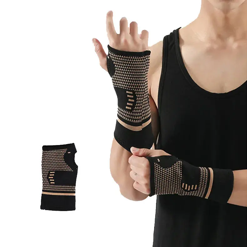 Unisex Fit Copper Wrist Compression Sleeves (Pair) - Breathable Fabric Workout Wrist Aid for Adults, Carpal Tunnel Symptoms Relief & Tendonitis Relief
