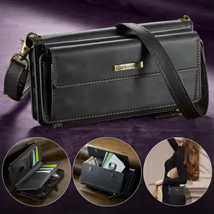 Multifunctional Zipper Phone Case with Long Shoulder Strap & Short Hand Strap, Multi Card Slots Wallet Pocket Wallet Shoulder Bag, Phone Accessories for iPhone