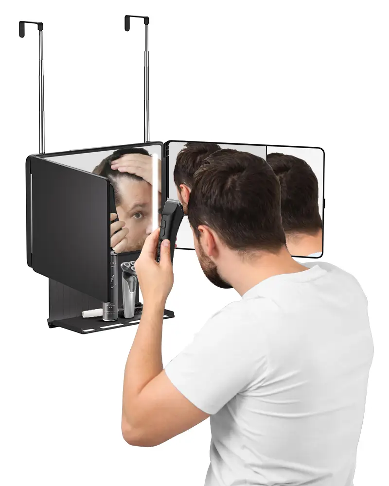 Umitec Adjustable LED Light 3 Way Mirror, Portable Trifold Mirror for Shaving, Grooming, Hair Styling, Dye Hair, Makeup, Braiding, 360 Degree Mirror
