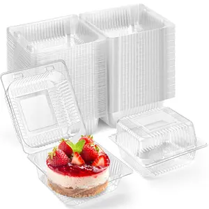 50 Pack Clear Plastic Clamshell Food Containers, Square Cake Slice Containers with Hinged Lids, Disposable To Go Boxes for Cookies, Desserts, Fruits, Salads, Sandwiches