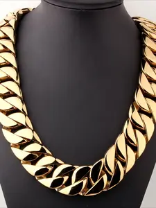 Copper inlaid moissanite 24 mm Miami Cuban Royal Chain Necklace with Shiny Box Buckle, Hip Hop Men's Accessories, Best Gifts for Daily Life, Parties, Music Festivals, Halloween and Christmas Friends, Holiday Gifts, Party Accessories, Cuban Moissanite Link