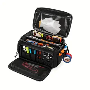 14 Inch Tool Bag Organizer with Multiple Compartments, Tool Pockets, Zipper Closure, Large Electrician Toolbox, Contractor Work Site Storage Bag, Portable Tool Bag