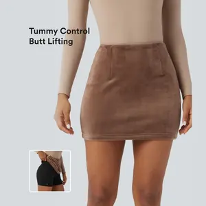 Halara High Waisted Tummy Control Butt Lifting Corduroy Bodycon Mini Casual Skirt with Pockets