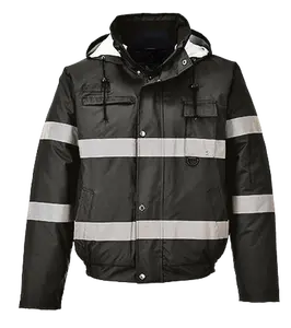 Portwest US434 Extra Large Iona Lite Bomber Rain Jacket - Black, Regular Fit, Waterproof, Reflective for Home & Outdoor Use, Water Proof