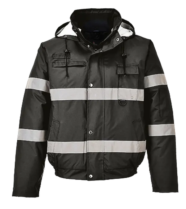 Portwest US434 Extra Large Iona Lite Bomber Rain Jacket - Black, Regular Fit, Waterproof, Reflective for Home & Outdoor Use, Water Proof