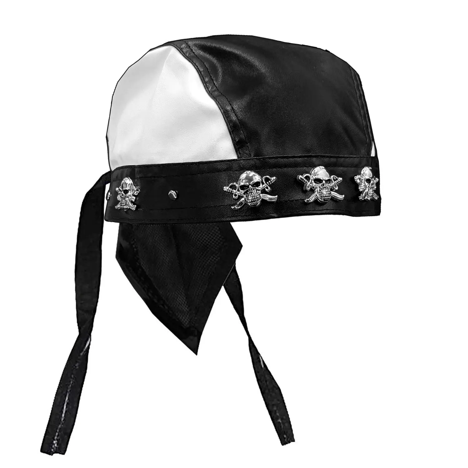 Rock Hip-Hop Bandana Doo Rags Skull Cap Motorcycle Leather Cap Black and White