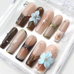 Link 3 Handmade Press-On Nails 3D Acrylic Almond Stiletto Square Shape Reusable Handmade Press-On Nails , Natural Finish, Durable & Elegant Design (2025 Edition), Ideal for Everyday Office Wear