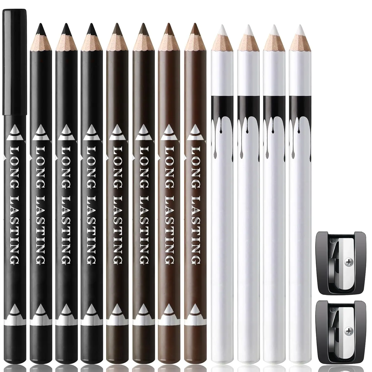 12Pcs Barber Pencil Set Magic Hairline Pencils for Lineup Beard Shaping Guide Pen with Sharpener Barber Chalk for Men Makeup Design White Black Dark Brown Light Brown