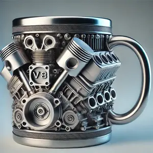 V8 Engine Design Coffee Mug for Car Lovers, Handmade Durable Cup for Mechanics and Racing Fans, Vintage Car Art