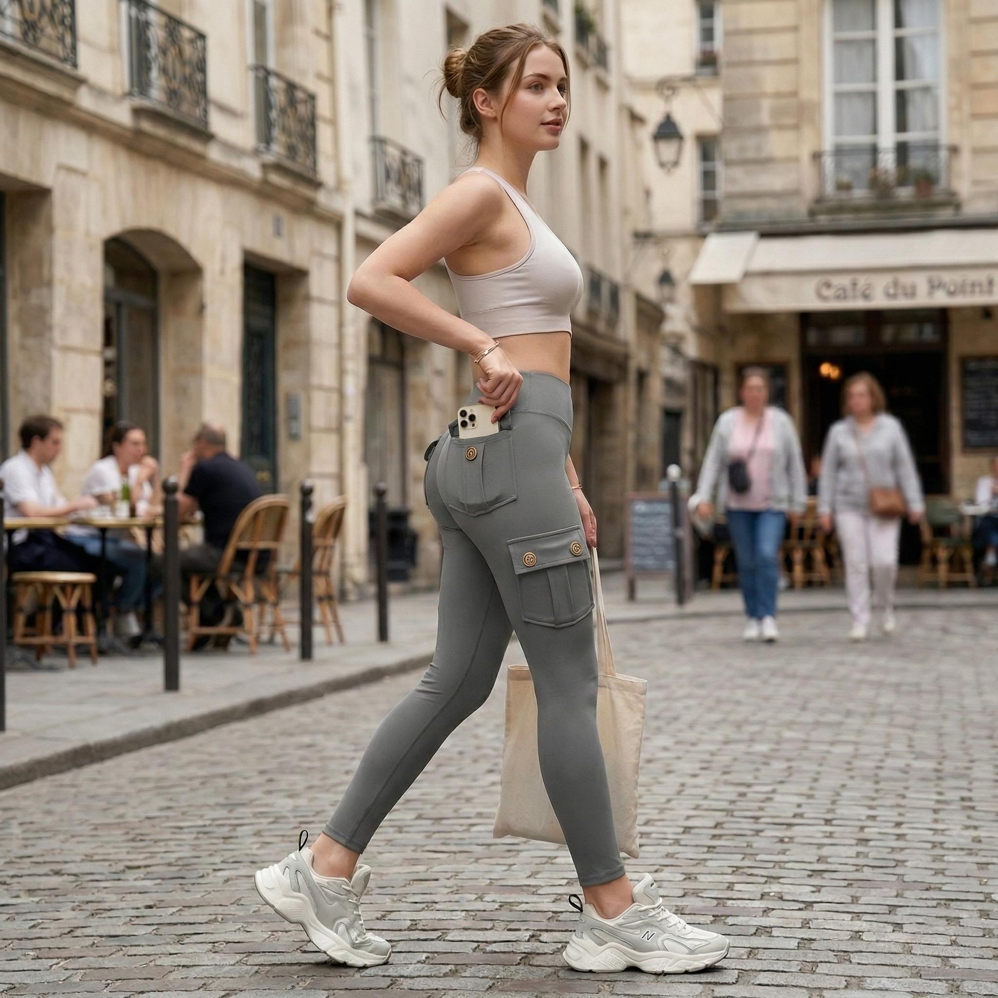 CQQNBV CoreFlex Workout Cargo Leggings with Pockets for Women Hidden Scrunch Butt Lifting Leggings Gym Yoga Pants