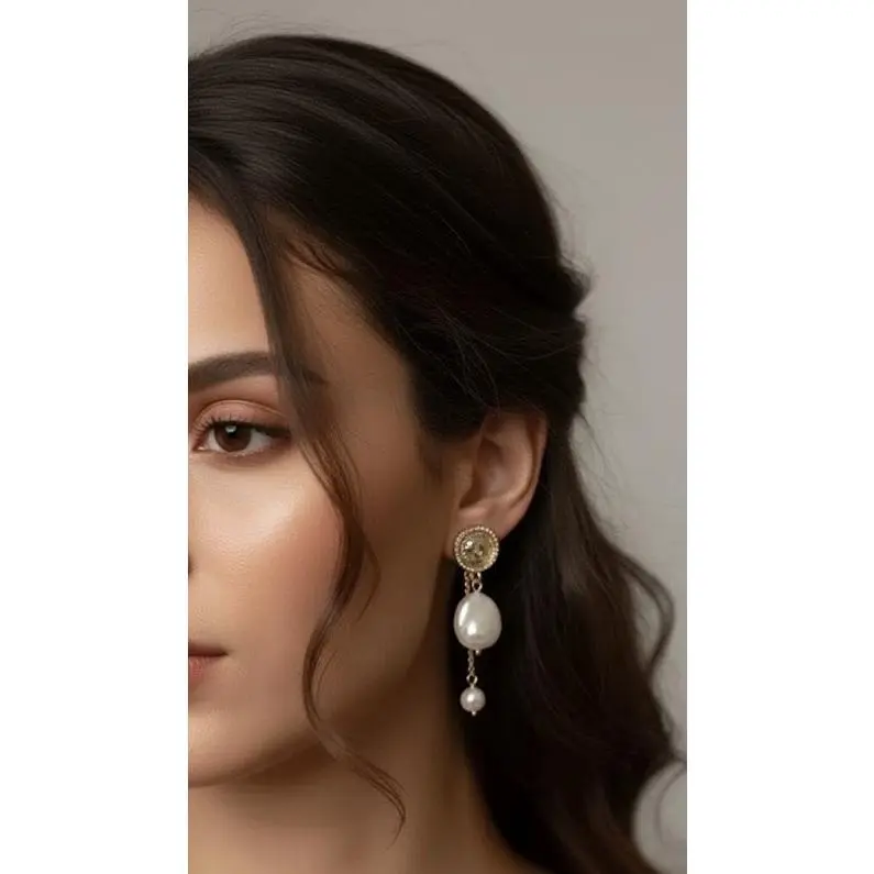 Unisex Asymmetrical Lustrous Baroque Pearl Drop Earrings - Textured Gold Coin Studs, Wedding Jewelry for Adults' Daily & Evening Wear, Unique Irregular Fashion Accessories, Engagement, Unique Drops, Unique Look
