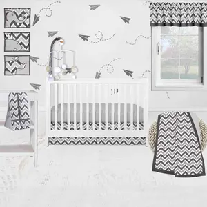 Bacati - Ikat Dots Damask 10-Piece Crib Bedding Set with Two Crib Sheets - White\Grey Neutral