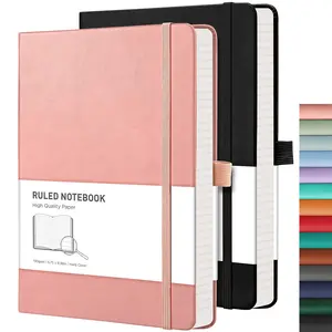 Journaling Notebooks 2-Pack - A5 Notebooks College Ruled with 192 Numbered Pages per Pack, for Work, School, 100 GSM Acid-Free Paper, Leather Hardcover, 5.7" × 8.3"