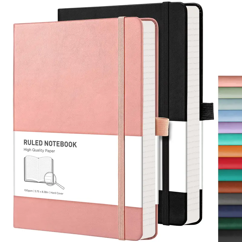 Journaling Notebooks 2-Pack - A5 Notebooks College Ruled with 192 Numbered Pages per Pack, for Work, School, 100 GSM Acid-Free Paper, Leather Hardcover, 5.7" × 8.3"