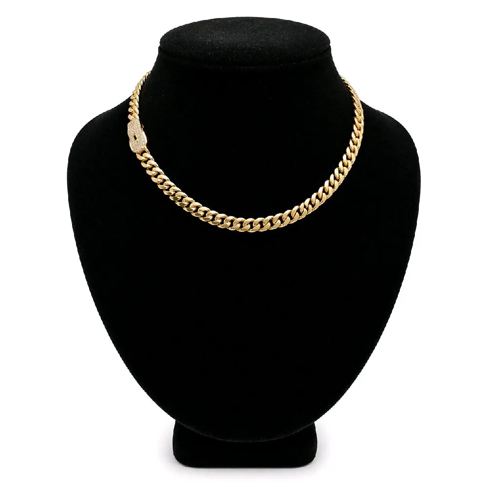 MONACI 14K Yellow Gold Hollow Cuban Chain Necklace 16" Inches 7.0MM Casual Handcrafted in New York City with Cubic Zirconia Lock