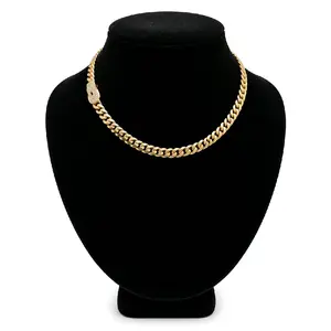 MONACI 14K Yellow Gold Hollow Cuban Chain Necklace 16" Inches 7.0MM Casual Handcrafted in New York City with Cubic Zirconia Lock
