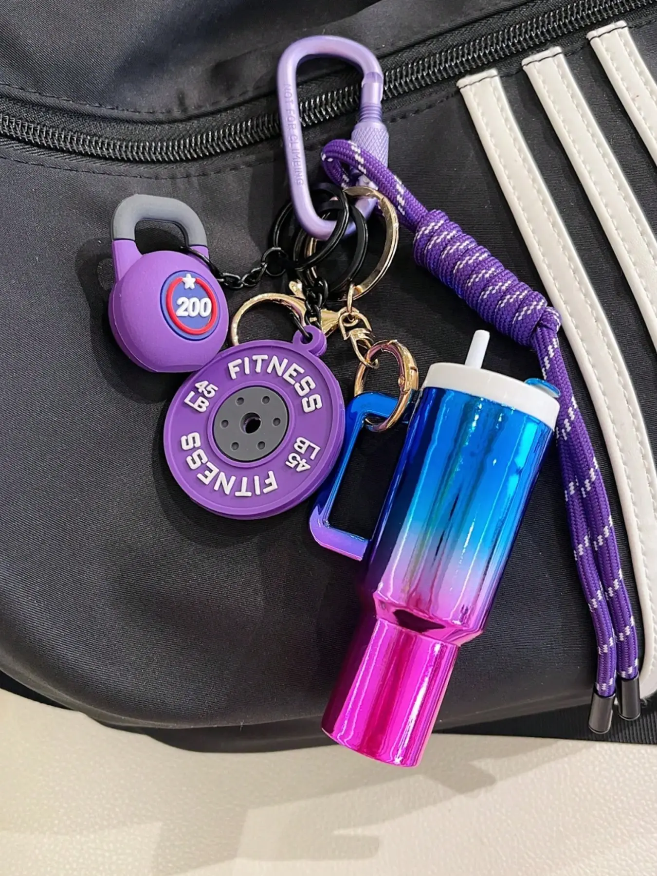 Fitness Water Bottle, Kettlebell, Dumbbell Bag Charm Pendants, Gradient Braided Bag Chain Charms, Gym-Inspired Bag Decoration Keychain, Stylish Playful Charm, Bag Pendant, Available in Multiple Colors, Ideal for Fitness Enthusiasts