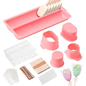 Cakesicle Cutter and Cake Pop Mold Set with Acrylic Stands, Tray, Sticks, Cellophane Bags & Ties Complete Baking Kit for Home Party Wedding Desserts