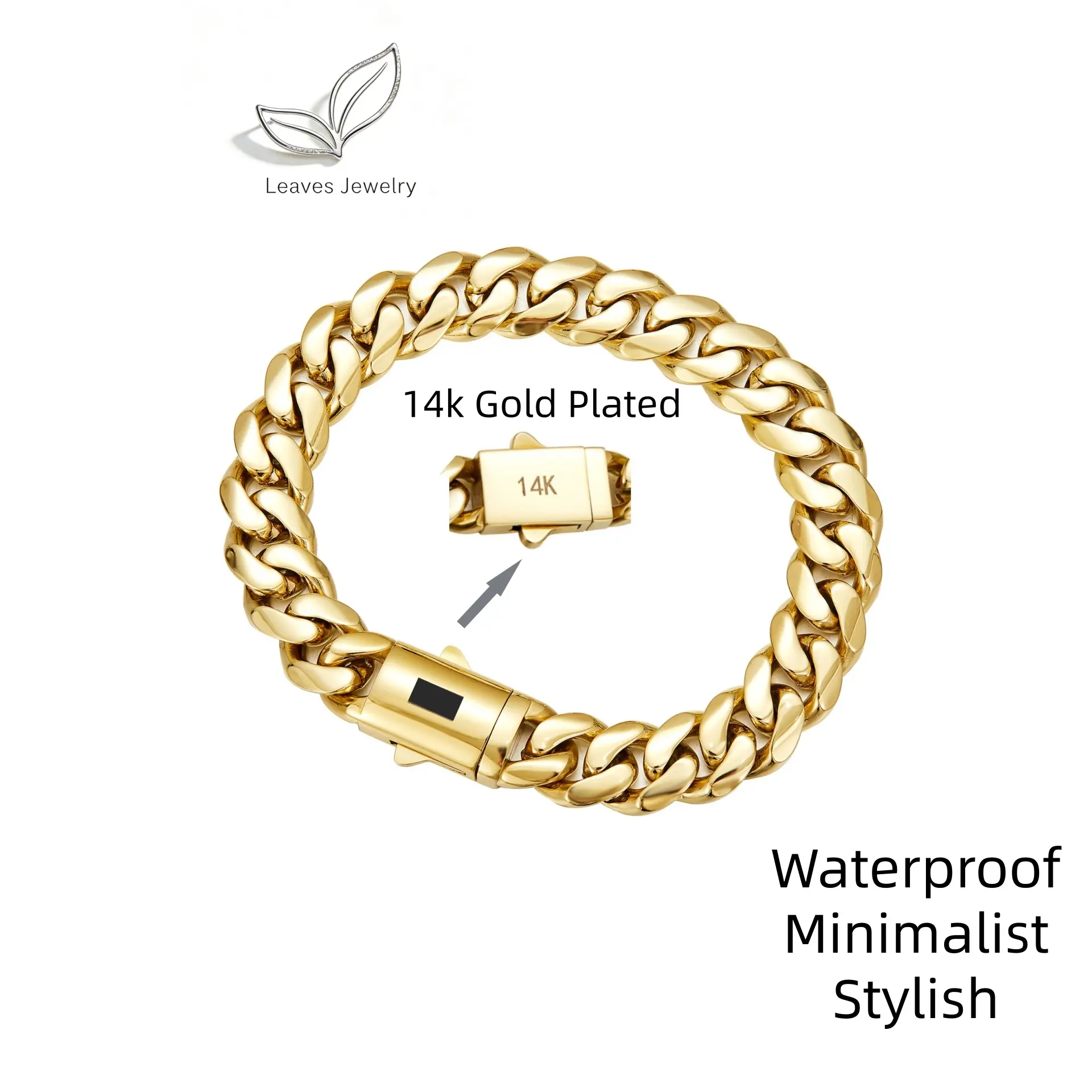 14K Real Gold-Plated Miami Link Cuban Bracelet Anti-Friction Colorfast Waterproof Stainless Width:6/8/10/12/14mm Suitable for any occasion Perfect for both men and women The perfect gift