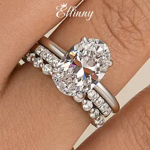 Effinny Jewelry 3.5ct Open Band Oval Solitaire 3PC Wedding Ring Set, 925 Sterling Silver Promise Ring, 5A Cubic Zirconia Bridal Ring for Wedding, Party, Travel