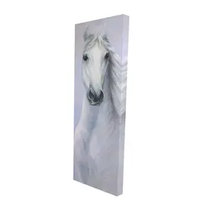 360 Stand White Horse Blue Artwork Wall Poster - 16x48 in. High-Def Nature Artistic Print with Animal Motif, Bedroom Decoration, Home Gift, 2080-4816-AN171, Powerful White Horse