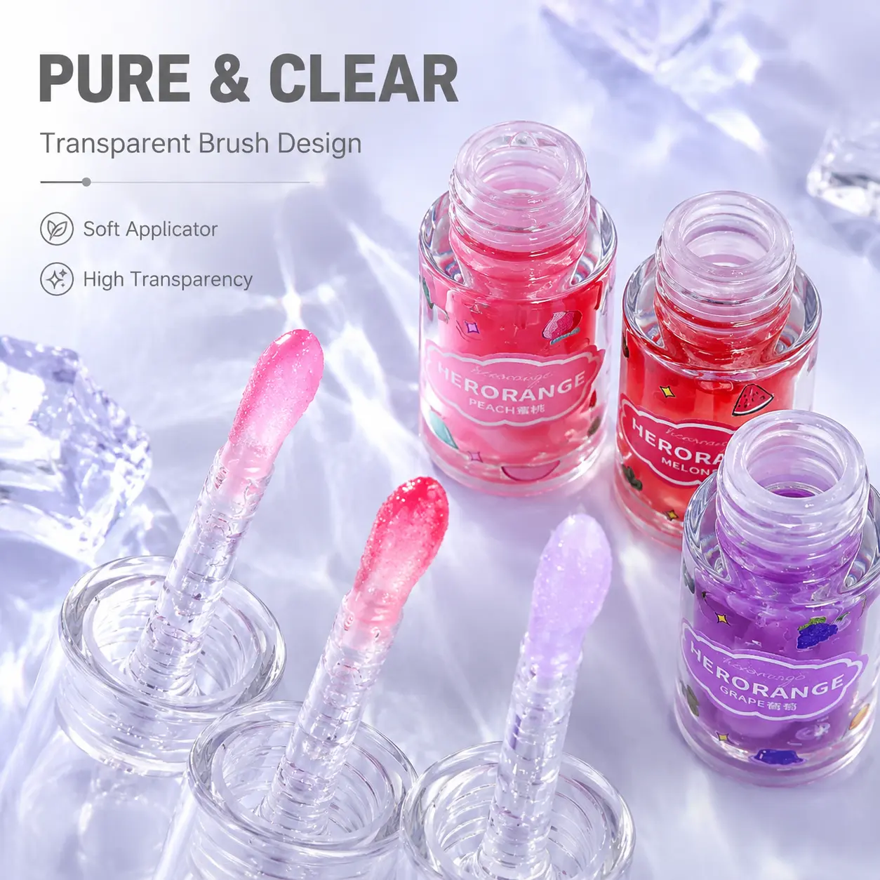 HERORANGE 3-Piece Lip Oil Set, Hydrating Jelly Gloss, Non-Sticky Moisturizer for Glossy Lips with Watermelon & Fruit Flavors, Hydrate, Lip Care