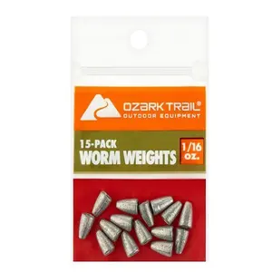 Ozark Trail Worm Weight 1/16 oz (15 Pack) | Durable Lead Fishing Sinkers for Bass Fishing | Anti-Corrosion Slip Sinker with Smooth Hole | Streamlined Design for Easy Weed & Brush Passage | Ideal for Freshwater & Saltwater Use