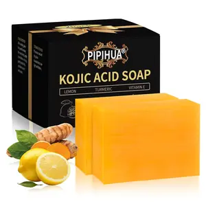 PIPIHUA Turmeric Kojic Acid Soap for Skin: Lemon Kojic Acid Dark Spot Remover Soap Bars Combines Lemon&Turmeric&Kojic Acid&Collagen&Vitamin C&Glutathione(2 Pack) PIPIHUA