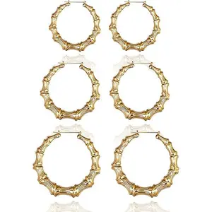 Bamboo Earrings for Women 90s Outfits for Women Gold Large Bamboo Hoop Earrings Hip Hop Style Jewelry Gifts Party Custom 90s Accessories Juneteenth Shirts Outfit