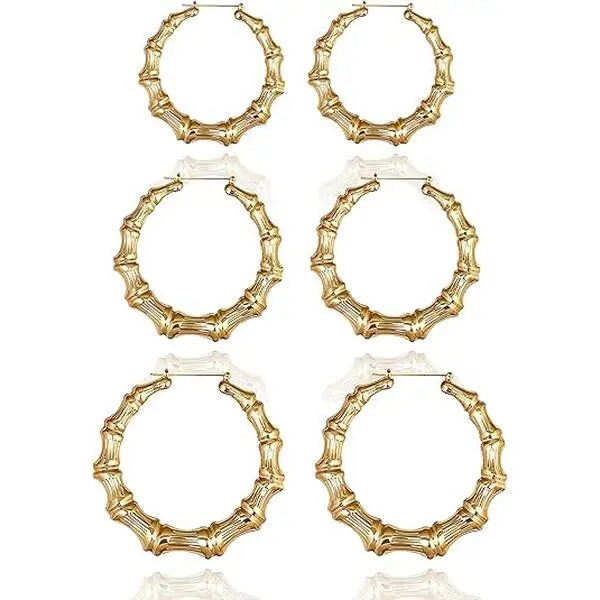 September Laurel Bamboo Earrings for Women 90s Outfits for Women Gold Large Bamboo Hoop Earrings Hip Hop Style Jewelry Gifts Party Custom 90s Accessories Juneteenth Shirts Outfit