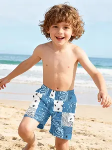 Digital printed shorts with paisley patterns in a trendy summer cool style. 100% polyester, brand new summer fashion item specially designed for boys. Stylish boys' beach pants, summer casual kids' wear, outdoor sports beach shorts.