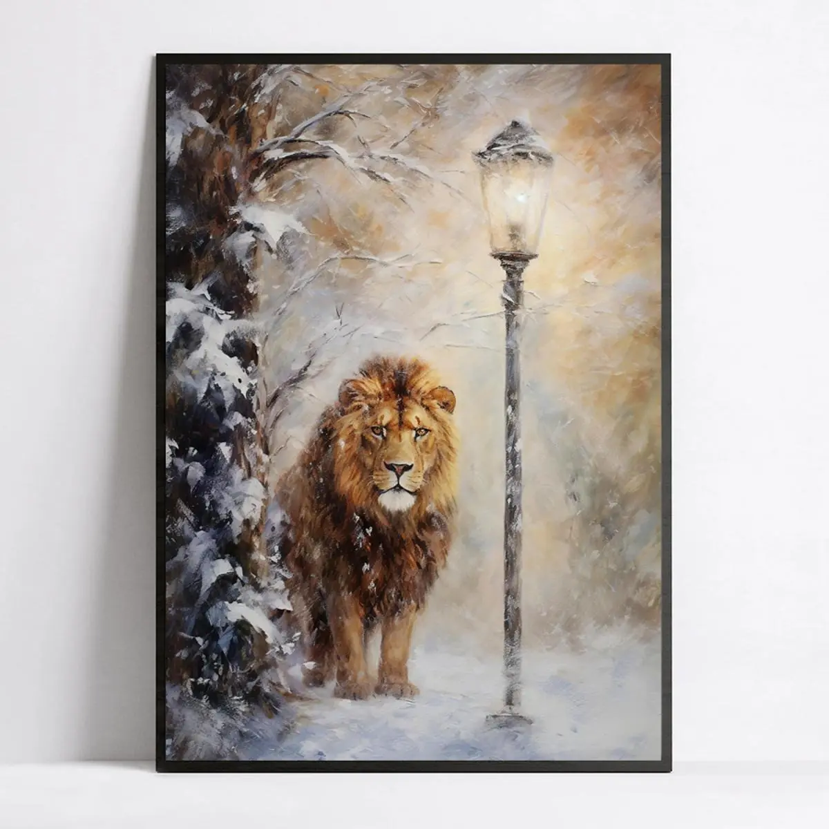 Narnia-Inspired Canvas Art Print - Lamppost & Aslan Oil Painting, Frameless Wall Decor for Living Room, Bedroom, Home Office - For Fantasy Fans & Book Lovers - Perfect Gift for Home Decor Enthusiasts Poster Decoration