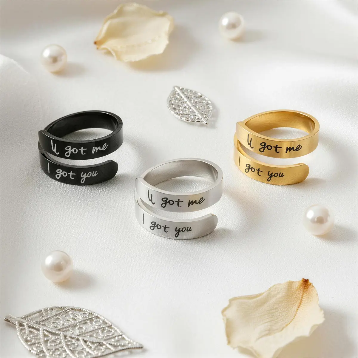 "You Got Me I Got You" Adjustable Matching Promise Rings Set - Elegant Stackable Friendship Rings, No Mosaic Material, Durable Fashion Costume Jewelry Gift, Adjustable Stackable Ring, Durable Jewelry