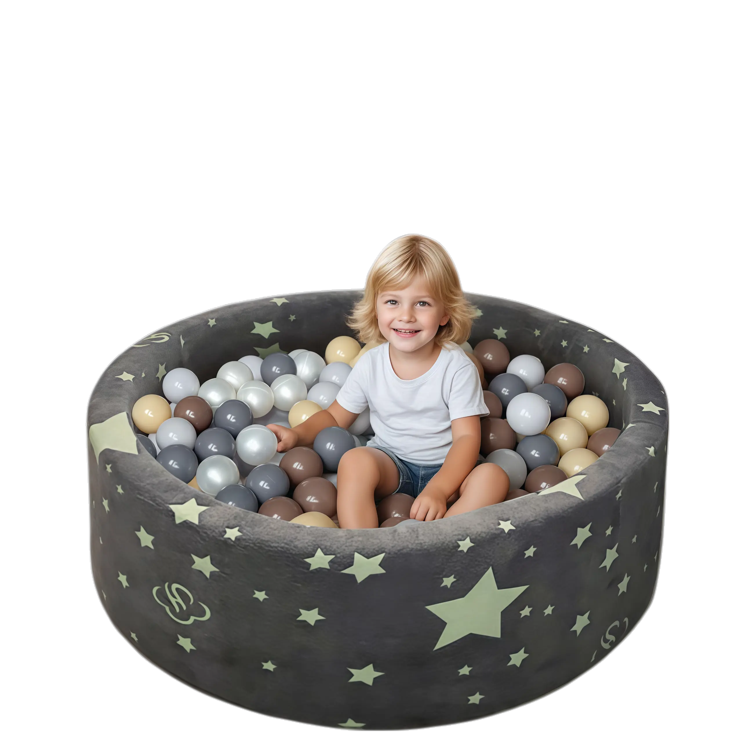 Kids Baby Ball Pit 35.4" Soft Round Memory Foam Ball Pits with 100PCS Balls Indoor Outdoor Playpen Glow Star Removable Warm Covers for Babies Toddlers Christmas Birthday Gift for Age 0-6 Years Old Girls Boys