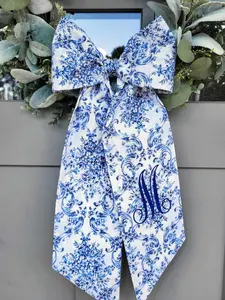 Bow Chinoiserie Blue Baby Shower Decor Blue Wreath Sash for Boxwood Wreath Chinoiserie Bow for Front Door Wreath Sash Wedding Decor Toile